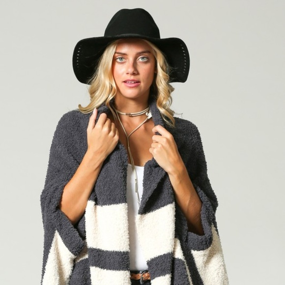 LAST ONE Fringe & Bold Stripe, Open Poncho Shawl - Picture 3 of 7